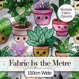 Cute Kawaii Indoor Plants Light Grey Background Seamless Pattern Digital Print Fabric by the Metre UK Sewing Quilting Textile