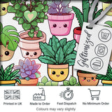 Cute Kawaii Indoor Plants Light Grey Background Seamless Pattern Digital Print Fabric by the Metre UK Sewing Quilting Textile