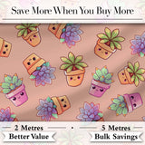 Cute Kawaii Succulent Plants Peach Background Seamless Pattern Digital Print Fabric by the Metre UK Sewing Quilting Textile