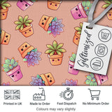 Cute Kawaii Succulent Plants Peach Background Seamless Pattern Digital Print Fabric by the Metre UK Sewing Quilting Textile