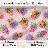 Cute Kawaii Succulent Plants Dusty Pink Background Seamless Pattern Digital Print Fabric by the Metre UK Sewing Quilting Textile