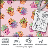 Cute Kawaii Succulent Plants Dusty Pink Background Seamless Pattern Digital Print Fabric by the Metre UK Sewing Quilting Textile