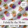 Cute Kawaii Succulent Plants Light Grey Background Seamless Pattern Digital Print Fabric by the Metre UK Sewing Quilting Textile