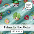 Cute Kawaii Plants Rainbows Smiling Sun Mint Background Seamless Pattern Digital Print Fabric by the Metre UK Sewing Quilting Textile