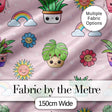 Cute Kawaii Plants Rainbows Smiling Sun Soft Pink Background Seamless Pattern Digital Print Fabric by the Metre UK Sewing Quilting Textile