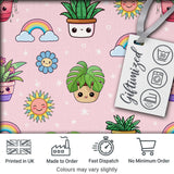 Cute Kawaii Plants Rainbows Smiling Sun Soft Pink Background Seamless Pattern Digital Print Fabric by the Metre UK Sewing Quilting Textile