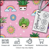 Cute Kawaii Plants Rainbows Smiling Sun Pink Background Seamless Pattern Digital Print Fabric by the Metre UK Sewing Quilting Textile