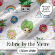 Cute Kawaii Plants Rainbows Smiling Sun Grey Background Seamless Pattern Digital Print Fabric by the Metre UK Sewing Quilting Textile