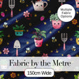 Cute Kawaii Garden Tools Bees Flowers Plants Navy Background Seamless Pattern Digital Print Fabric by the Metre UK Sewing Quilting Textile