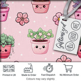 Cute Kawaii Flower Pots Blossom Pink Background Seamless Pattern Digital Print Fabric by the Metre UK Sewing Quilting Textile