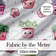 Cute Kawaii Flower Pots Blossom Grey Background Seamless Pattern Digital Print Fabric by the Metre UK Sewing Quilting Textile