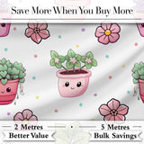 Cute Kawaii Flower Pots Blossom Grey Background Seamless Pattern Digital Print Fabric by the Metre UK Sewing Quilting Textile