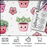 Cute Kawaii Flower Pots Blossom Grey Background Seamless Pattern Digital Print Fabric by the Metre UK Sewing Quilting Textile