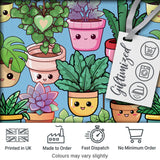 Cute Kawaii Indoor House Plants Blue Background Seamless Pattern Digital Print Fabric by the Metre UK Sewing Quilting Textile