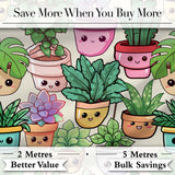 Cute Kawaii Indoor House Plants Cream Background Seamless Pattern Digital Print Fabric by the Metre UK Sewing Quilting Textile