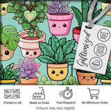 Cute Kawaii Indoor House Plants Mint Background Seamless Pattern Digital Print Fabric by the Metre UK Sewing Quilting Textile