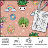 Cute Kawaii Tropical Plants Rainbow Sun Peach Background Seamless Pattern Digital Print Fabric by the Metre UK Sewing Quilting Textile