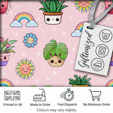 Cute Kawaii Tropical Plants Rainbow Sun Soft Pink Background Seamless Pattern Digital Print Fabric by the Metre UK Sewing Quilting Textile