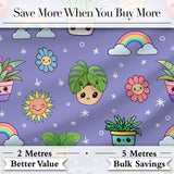 Cute Kawaii Tropical Plants Rainbow Sun Purple Background Seamless Pattern Digital Print Fabric by the Metre UK Sewing Quilting Textile