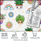 Cute Kawaii Tropical Plants Rainbow Sun Grey Background Seamless Pattern Digital Print Fabric by the Metre UK Sewing Quilting Textile