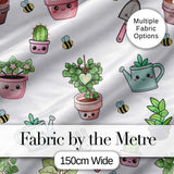 Cute Kawaii Garden Tools Plants Bees Seamless Pattern Digital Print Fabric by the Metre UK Sewing Quilting Textile