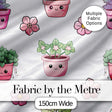 Cute Kawaii Pink Flower Pot Smiling Face Floral Seamless Pattern Digital Print Fabric by the Metre UK Sewing Quilting Textile
