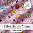 Cute Kawaii School Supplies Pink Background Seamless Pattern Digital Print Fabric by the Metre UK Sewing Quilting Textile