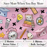 Cute Kawaii School Supplies Pink Background Seamless Pattern Digital Print Fabric by the Metre UK Sewing Quilting Textile