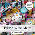 Cute Kawaii Busy School Supplies Desk Cartoon Seamless Pattern Digital Print Fabric by the Metre UK Sewing Quilting Textile