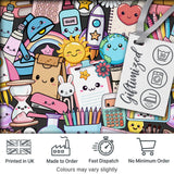 Cute Kawaii Busy School Supplies Desk Cartoon Seamless Pattern Digital Print Fabric by the Metre UK Sewing Quilting Textile