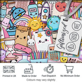 Cute Kawaii Busy School Supplies Desk Pink Background Seamless Pattern Digital Print Fabric by the Metre UK Sewing Quilting Textile