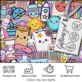 Cute Kawaii Busy School Supplies Desk Purple Background Seamless Pattern Digital Print Fabric by the Metre UK Sewing Quilting Textile