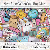 Cute Kawaii Busy School Supplies Desk Grey Background Seamless Pattern Digital Print Fabric by the Metre UK Sewing Quilting Textile