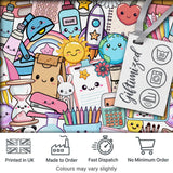 Cute Kawaii Busy School Supplies Desk Grey Background Seamless Pattern Digital Print Fabric by the Metre UK Sewing Quilting Textile
