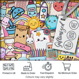 Cute Kawaii Busy School Supplies Desk Yellow Background Seamless Pattern Digital Print Fabric by the Metre UK Sewing Quilting Textile