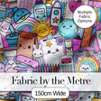 Cute Kawaii School Supplies Desk Rainbow Sun Globe Seamless Pattern Digital Print Fabric by the Metre UK Sewing Quilting Textile