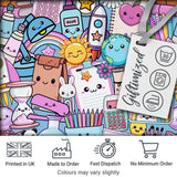 Cute Kawaii School Supplies Desk Rainbow Sun Globe Seamless Pattern Digital Print Fabric by the Metre UK Sewing Quilting Textile