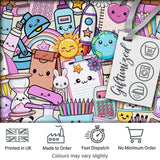 Cute Kawaii School Supplies Desk Rainbow Sun Globe Cream Seamless Pattern Digital Print Fabric by the Metre UK Sewing Quilting Textile