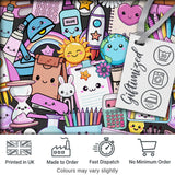 Cute Kawaii School Supplies Desk Rainbow Sun Globe Dark Seamless Pattern Digital Print Fabric by the Metre UK Sewing Quilting Textile