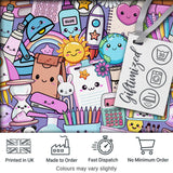 Cute Kawaii School Supplies Desk Rainbow Sun Globe Purple Seamless Pattern Digital Print Fabric by the Metre UK Sewing Quilting Textile