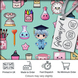 Cute Kawaii Graduation Student Art Supplies  Seamless Pattern Digital Print Fabric by the Metre UK Sewing Quilting Textile