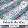Cute Kawaii Maths Cat Calculator Ruler Blue Seamless Pattern Digital Print Fabric by the Metre UK Sewing Quilting Textile