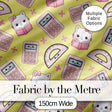 Cute Kawaii Maths Cat Calculator Ruler Yellow Seamless Pattern Digital Print Fabric by the Metre UK Sewing Quilting Textile
