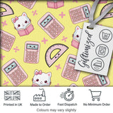 Cute Kawaii Maths Cat Calculator Ruler Yellow Seamless Pattern Digital Print Fabric by the Metre UK Sewing Quilting Textile