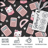 Cute Kawaii Maths Cat Calculator Ruler Dark Seamless Pattern Digital Print Fabric by the Metre UK Sewing Quilting Textile