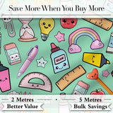 Cute Kawaii School Supplies Rainbow Apple Glue Green Seamless Pattern Digital Print Fabric by the Metre UK Sewing Quilting Textile