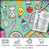 Cute Kawaii School Supplies Rainbow Apple Glue Green Seamless Pattern Digital Print Fabric by the Metre UK Sewing Quilting Textile
