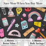 Cute Kawaii School Supplies Rainbow Apple Glue Dark Seamless Pattern Digital Print Fabric by the Metre UK Sewing Quilting Textile