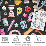 Cute Kawaii School Supplies Rainbow Apple Glue Dark Seamless Pattern Digital Print Fabric by the Metre UK Sewing Quilting Textile