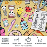 Cute Kawaii School Supplies Rainbow Apple Yellow Background Seamless Pattern Digital Print Fabric by the Metre UK Sewing Quilting Textile